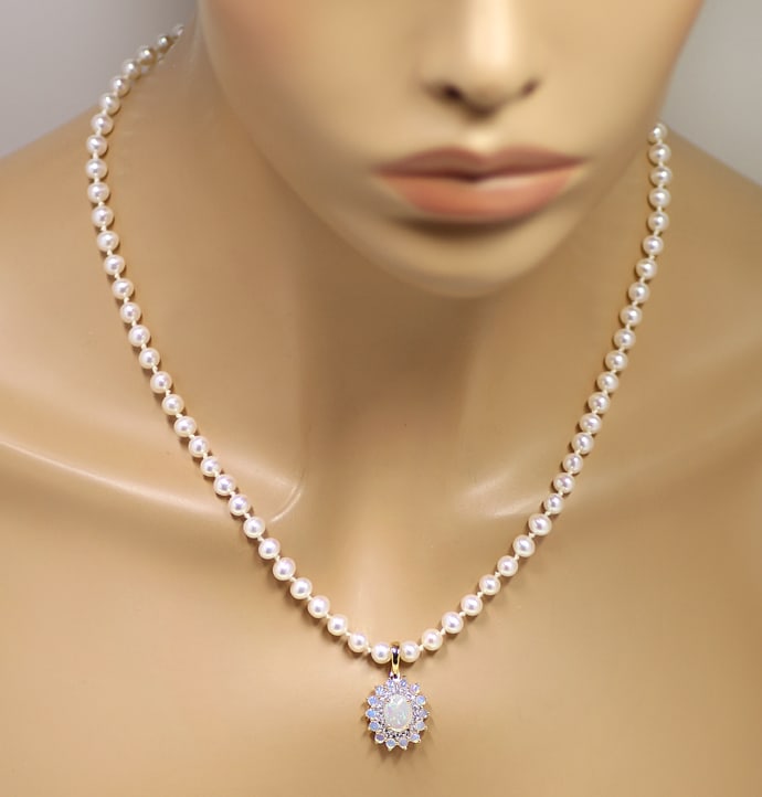 Foto 5 - Collier Zuchtperlenkette mit 15 Opalen und 20 Diamanten, Q1570