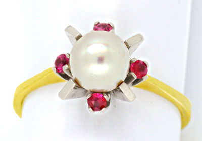 Foto 1 - 1A Rubin Ring mit Spitzen Perle! Bicolor Mehrteilig 14K, S0950